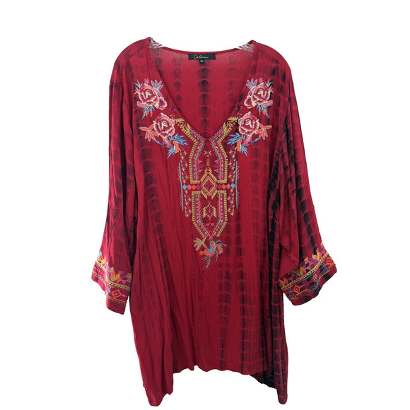 Calessa Tops - Calessa Women's Roll Tab Sleeve Embroidered V-Neck Tunic Top Size 3X Boho Party